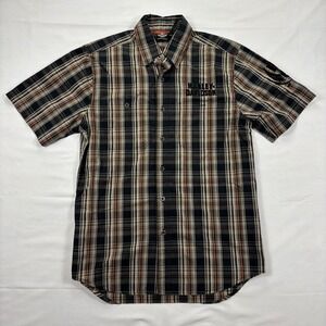 Harley Davidson Performance Plaid Button Down Short Sleeve Shirt Size M Black
